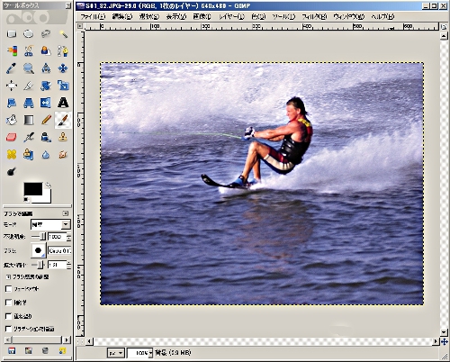 GIMP・スタンプブラシとしてのブラシツール（元画像『サーフィンする男性』）